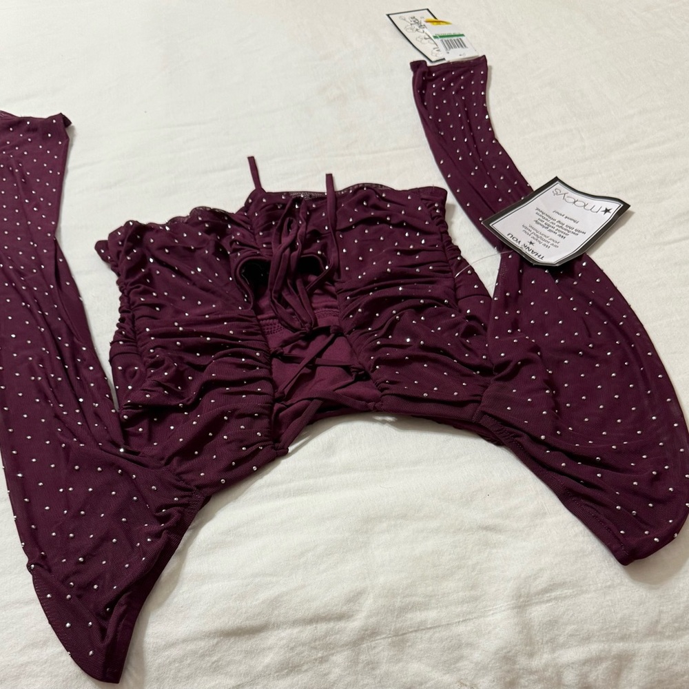 Macy's Burgundy Ruched Crop Top - Picture 2 of 5